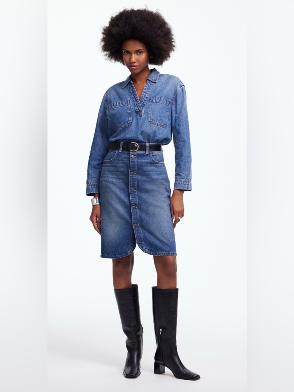 NWT! Madewell Denim Button Front Midi Skirt